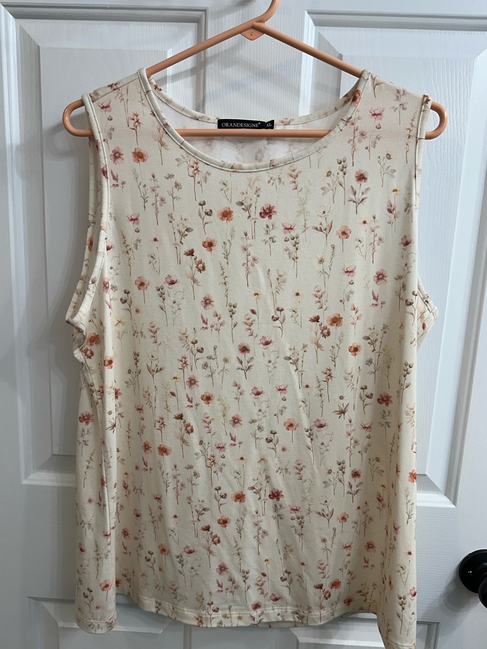 Cream Floral Sleeveless Top